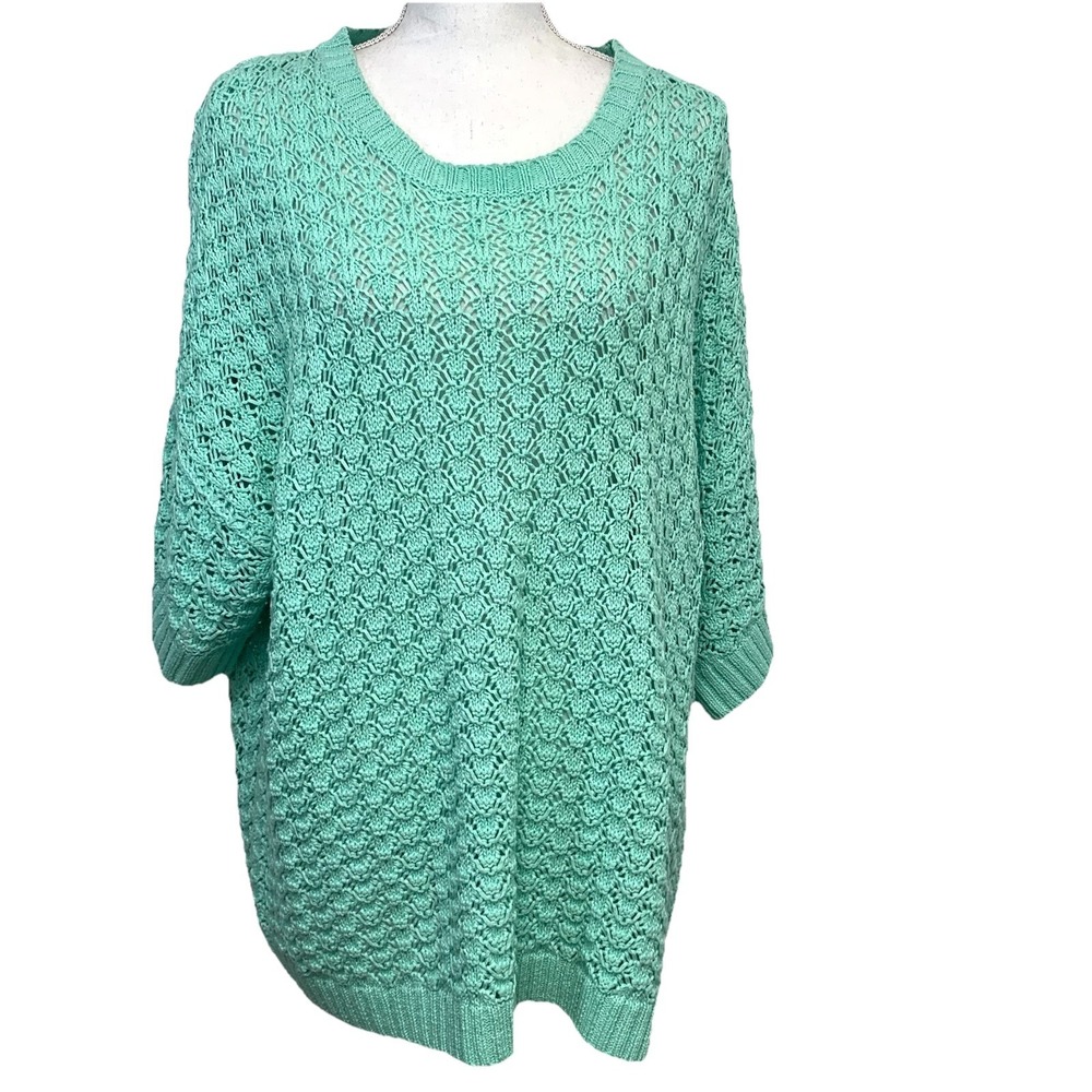 Anthology Loose Knit Pull Over Sweater Woman 20/22 Short Sleeve Mint Green